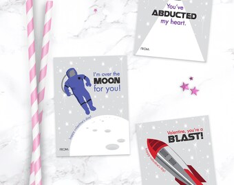 Space Valentines Cards for Kids Classroom PRINTABLE Valentine Hang Tags | Astronaut, Alien, Rocket >> Instant Download | Paper and Cake