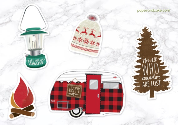 5 Camping Stickers, Trailer, Lantern, Campfire Waterproof Sticker Pack of 5 >> shipped to you | Paper and Cake Il_570xn