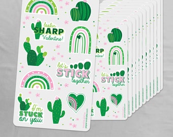 12 Cactus Valenines Sticker Sheets | Kids Rainbow Sticker Party Favors >> shipped to you | Paper and Cake