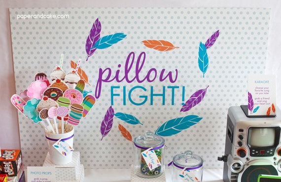 Pillow Fight Dessert Table | Sleepover Birthday Party BACKDROP design DIGITAL FILE | Paper and Cake Il_570xn