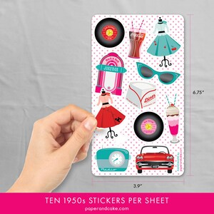12 1950s Sticker Sheets Party Favors Sock Hop Stickers shipped to you Paper and Cake image 3
