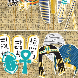 17 Egyptian PRINTABLE Photo Booth Props, King Tut and Queen Nefertiti Editable Text Digital Download Paper and Cake image 4