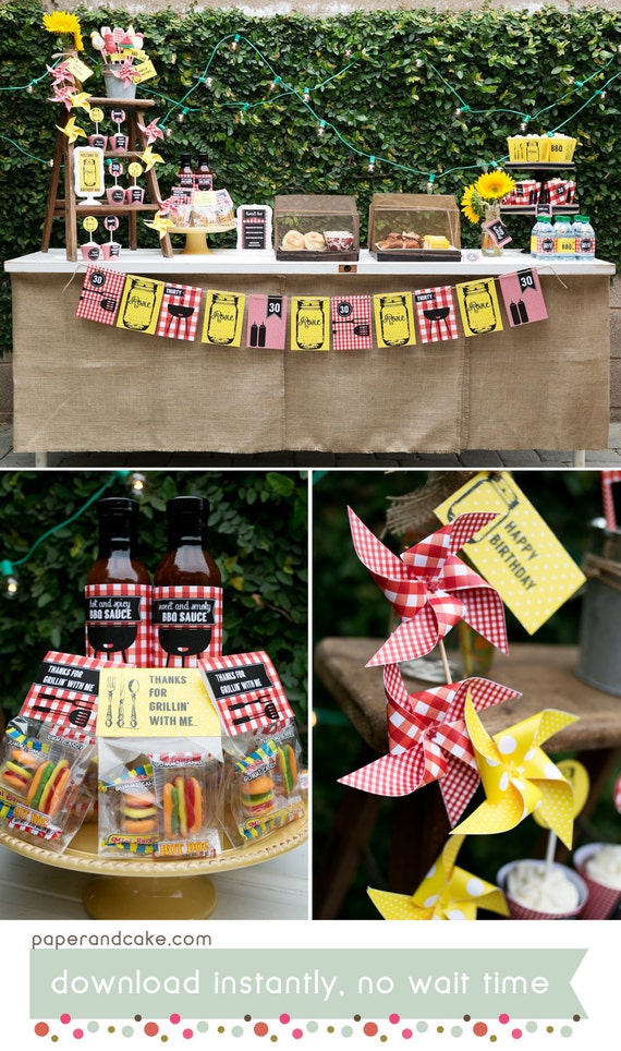 BBQ PRINTABLE Party Decorations, Family Backyard Barbeque - EDITABLE Text >> Instant Download | Paper and Cake Il_570xn