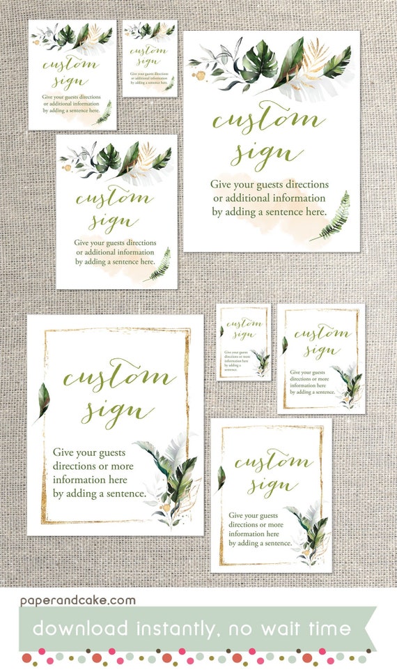 Greenery and Gold Party Signs PRINTABLE bundle - EDITABLE Text ...
