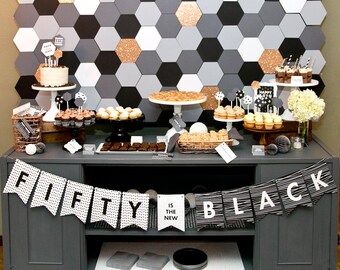 Black and White PRINTABLE Party Decorations - EDITABLE TEXT >> Instant Download | Paper and Cake