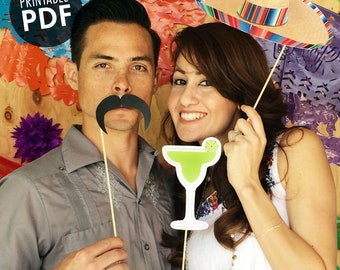 Cinco de Mayo Fiesta Printable PHOTO BOOTH PROPS Sombrero, Tequila, Margaritas - Editable Text >> Digital Download | Paper and Cake