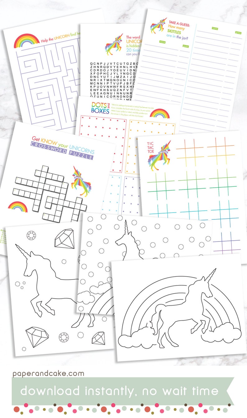 10 Unicorn Rainbow Party Games PRINTABLE Activities bundle EDITABLE TEXT Instant Download Paper and Cake image 1