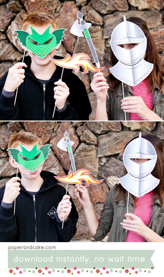 22 Medieval Knights PRINTABLE Photo Booth Props, castle dragon sword ...