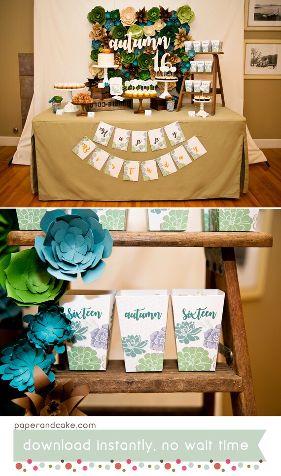 Succulents PRINTABLE Party Decorations | Cactus Birthday - EDITABLE TEXT >> Instant Download | Paper and Cake Il_570xn