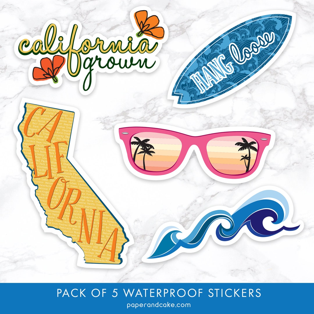 5 California Stickers, Cali Girl Waterproof Stickers, Die Cut Surfboard ...