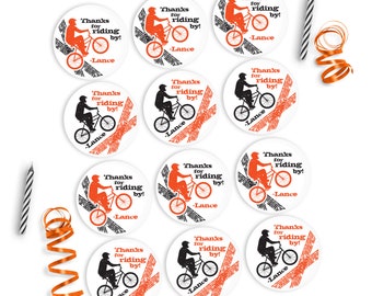 BMX Favor Stickers, Dirt Bike Birthday Party Stickers, 2" round treat bag Stickers >> shipped to you | Paper and Cake