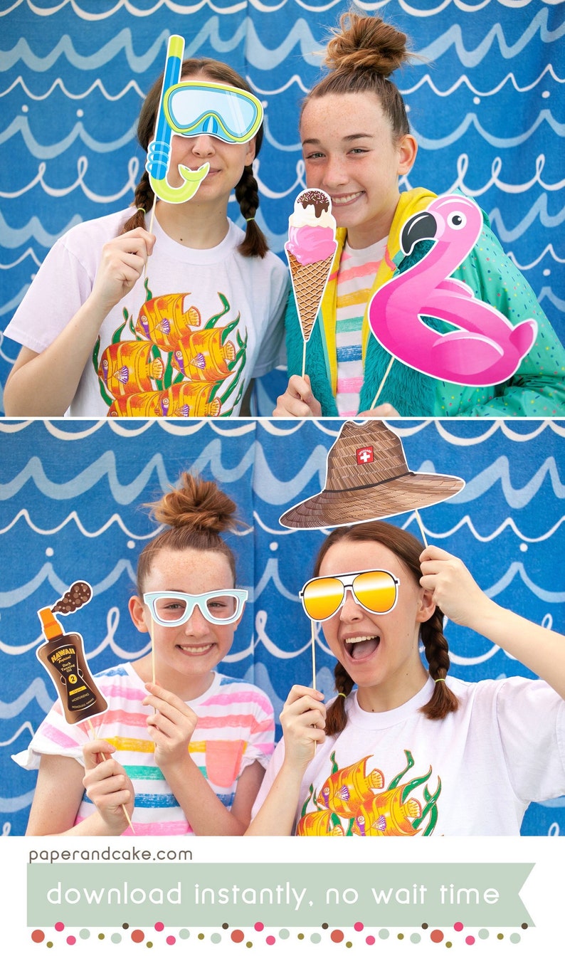 Beach Party Printable PHOTO BOOTH PROPS Summer Pool Party | Etsy