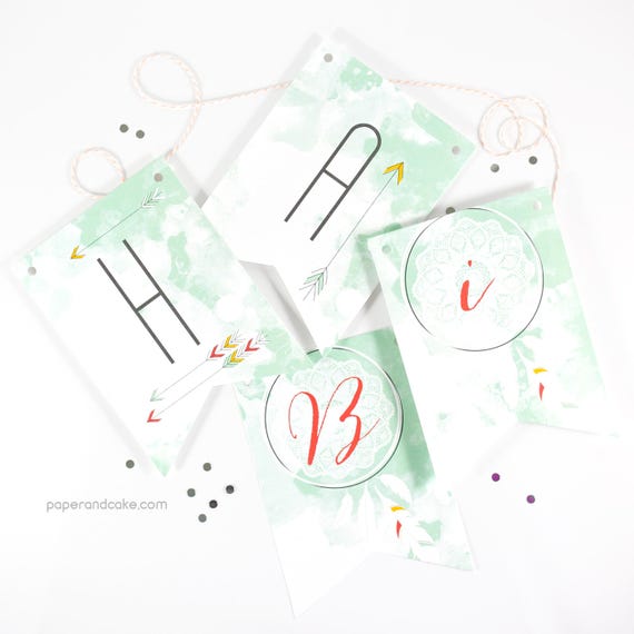 Bohemian Feather Dreamcatcher Boho Tribal "Happy Birthday" Pennant Banner >> shipped to you | Paper and Cake Il_570xn