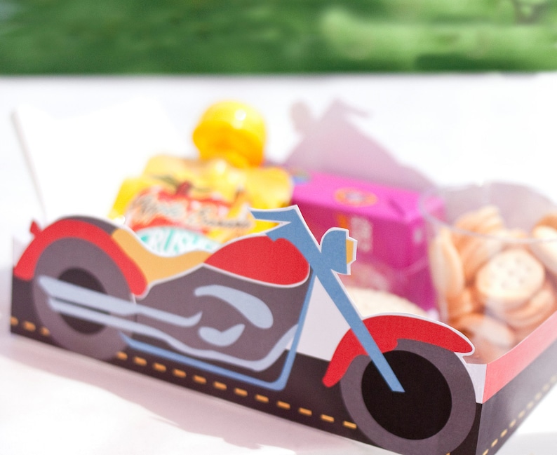 Motorcycle Printable LUNCH / SNACK TRAY Instant Download Paper and Cake image 1