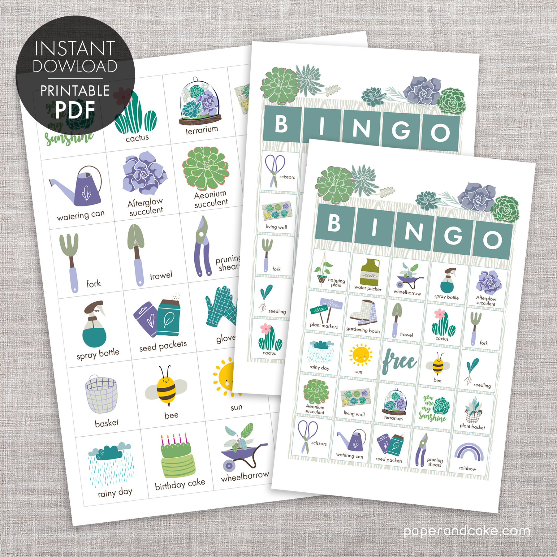 Succulents Bingo PRINTABLE Game, 40 Unique Cards >> Instant Download |  Paper and Cake - Etsy