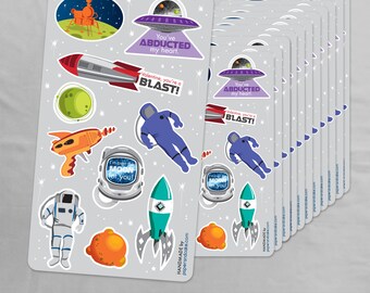 12 Space Valenines Sticker Sheets | Kids Astronaut Party Favors >> shipped to you | Paper and Cake