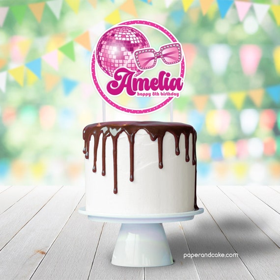 Pink Disco Cake Topper, Birthday Treat Pick >> shipped to you | Paper and Cake Il_570xn