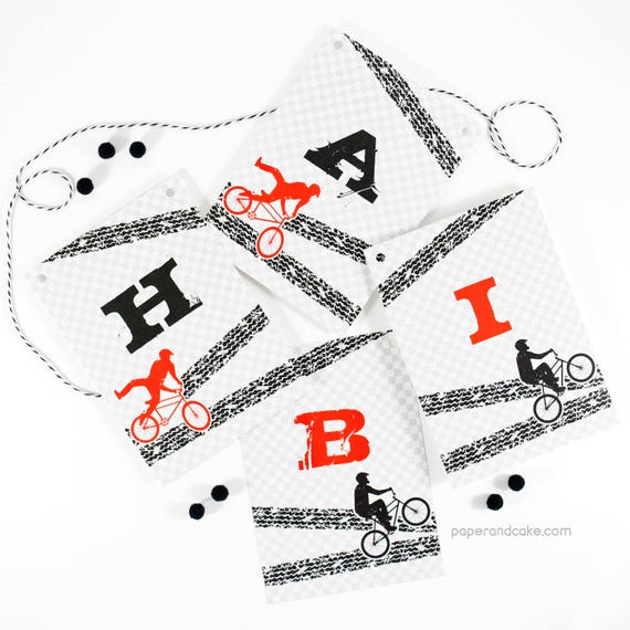 BMX Birthday | Dirt Bike Celebration | Bike Motocross Happy Birthday Pennant Banner >> shipped to you | Paper and Cake Il_570xn