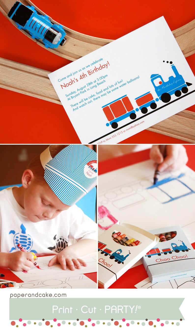 Train Birthday PRINTABLE Party Decorations EDITABLE TEXT Instant Download Paper and Cake image 5