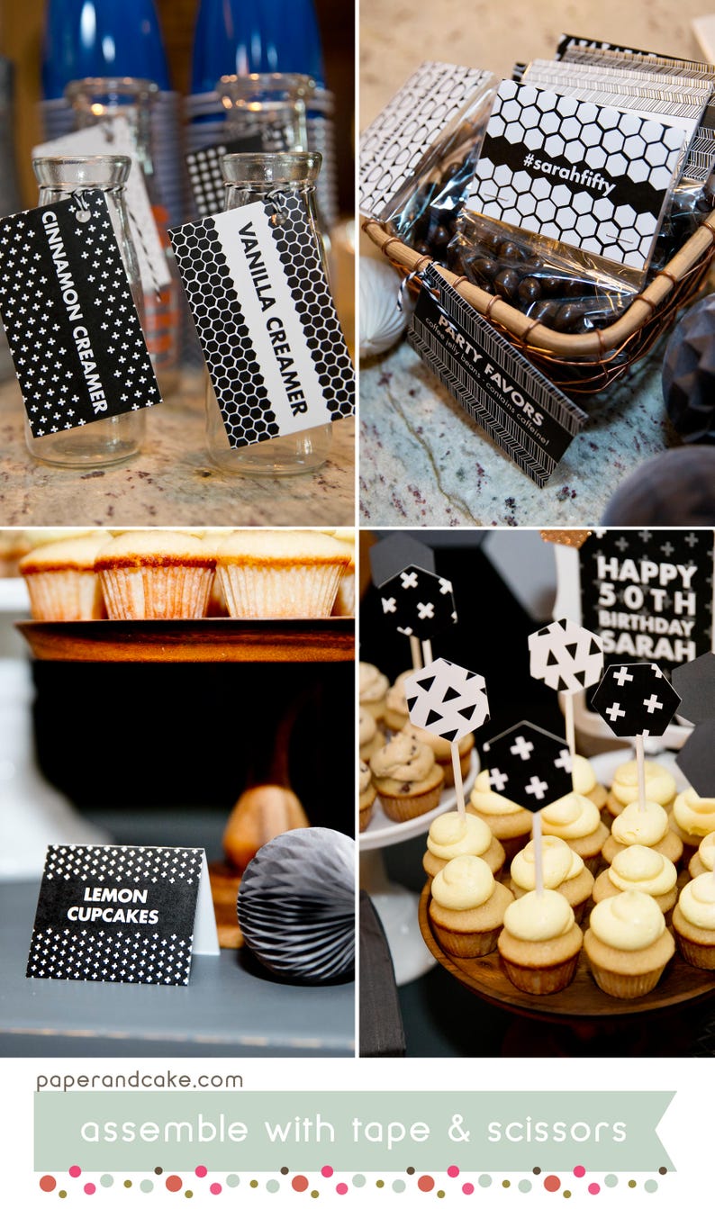 Black and White PRINTABLE Party Decorations EDITABLE TEXT - Etsy