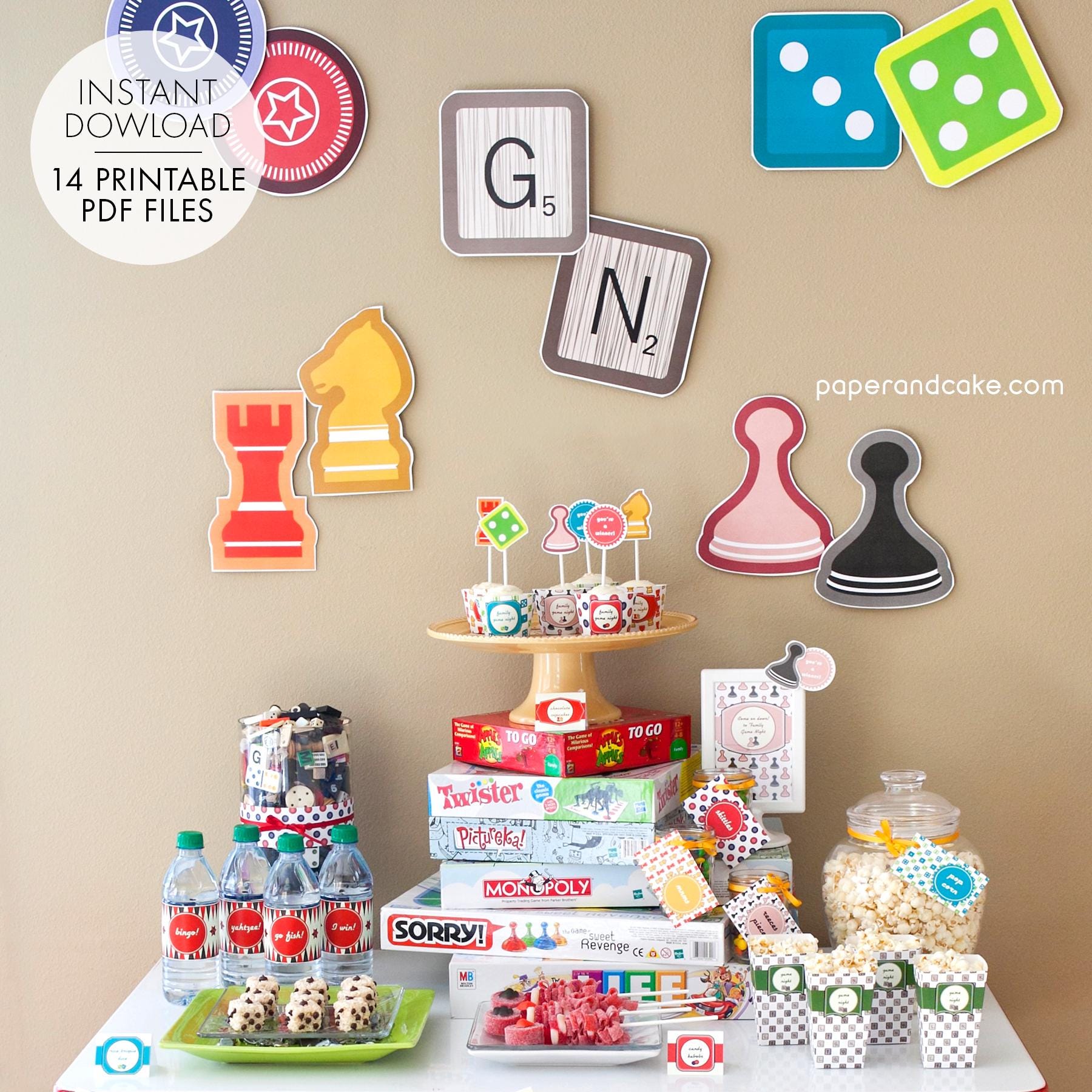 Family Game Night PRINTABLE Party Decorations, Board Games Birthday ...