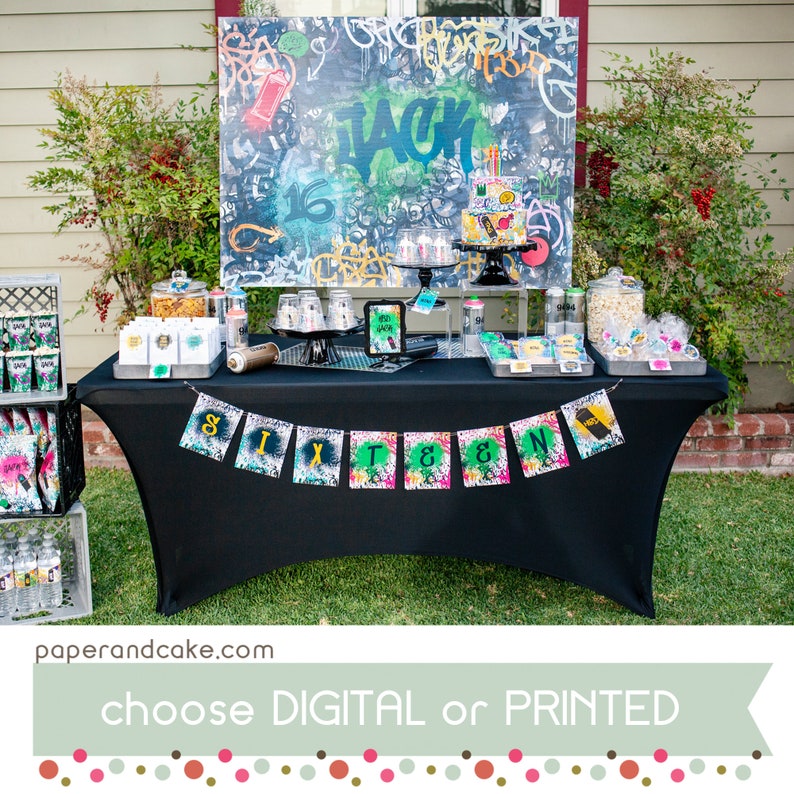 Graffiti BACKDROP Poster, Dessert Table Party Banner, Custom Personalized Sign Paper and Cake image 2