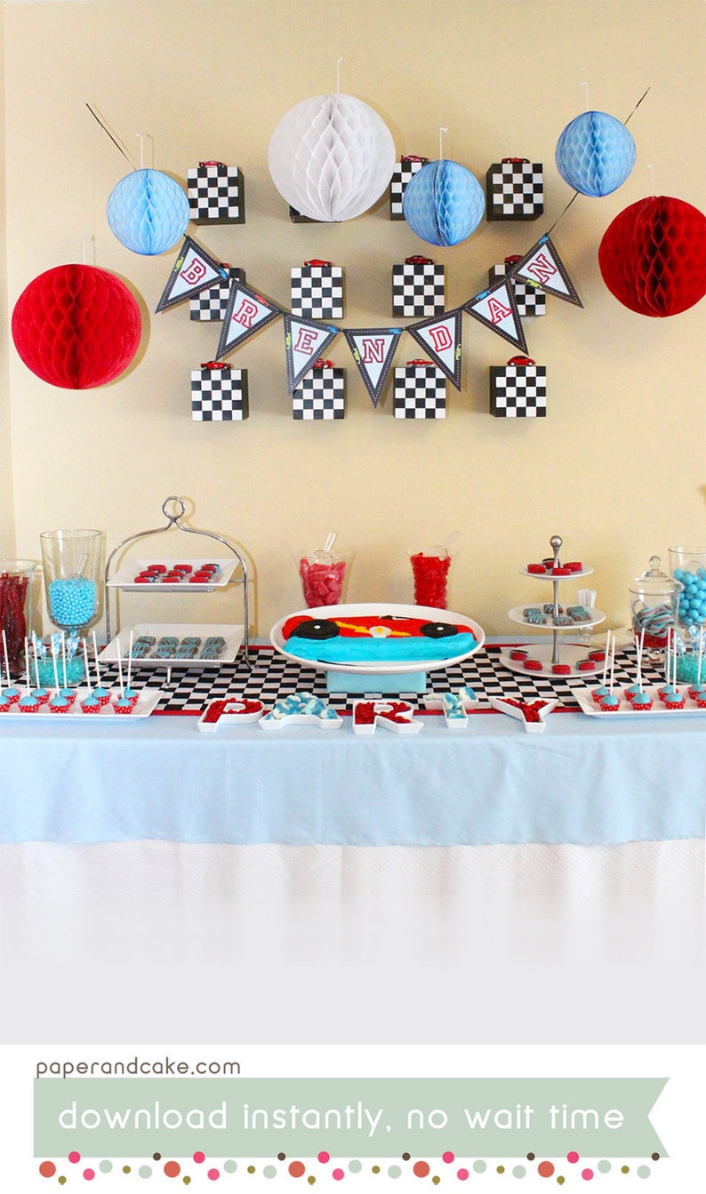 Race Car Birthday PRINTABLE Party Decorations EDITABLE TEXT | Etsy