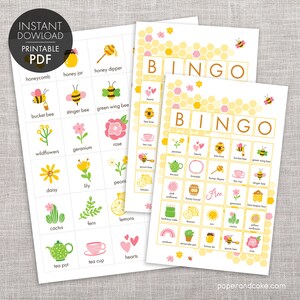 Afdrukbaar spel Honey Bee Bingo, 40 unieke kaarten >> Direct downloaden | Papier en cake