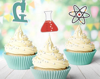 12 Science Cupcake Toppers, Chemistry Birthday Treat Picks >> shipped to you | Paper and Cake