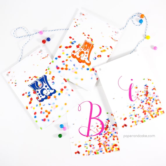 Rainbow Confetti Celebration | Throw the Confetti Party Pennant Banner >> shipped to you | Paper and Cake Il_570xn