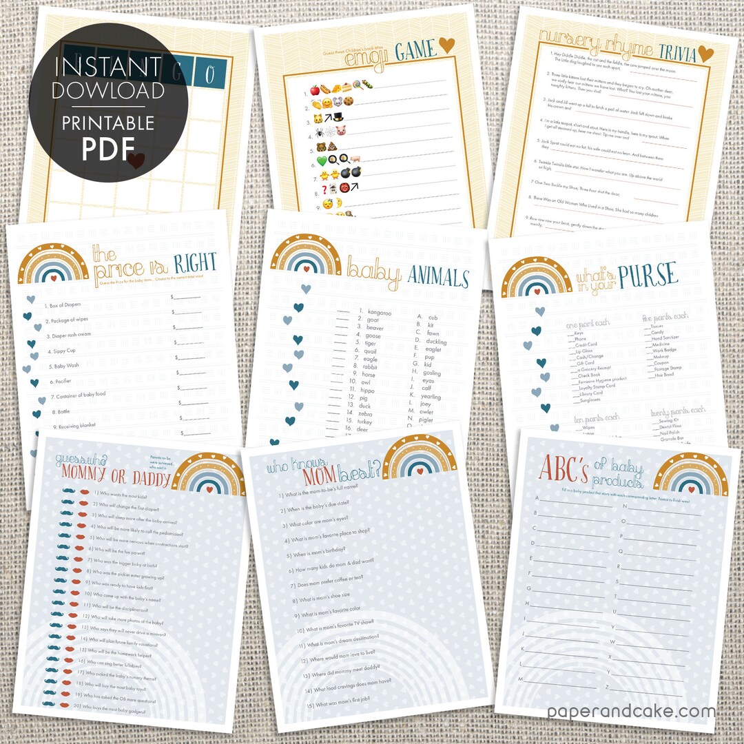 9 Boho Rainbow Baby Shower Games PRINTABLE Bundle - EDITABLE Text ...