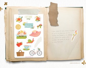 Sticker Sheet Cottagecore, Bullet Journal Stickers, Calendar Planner Stickers, Scrapbook Stickers >> shipped to you | Paper and Cake