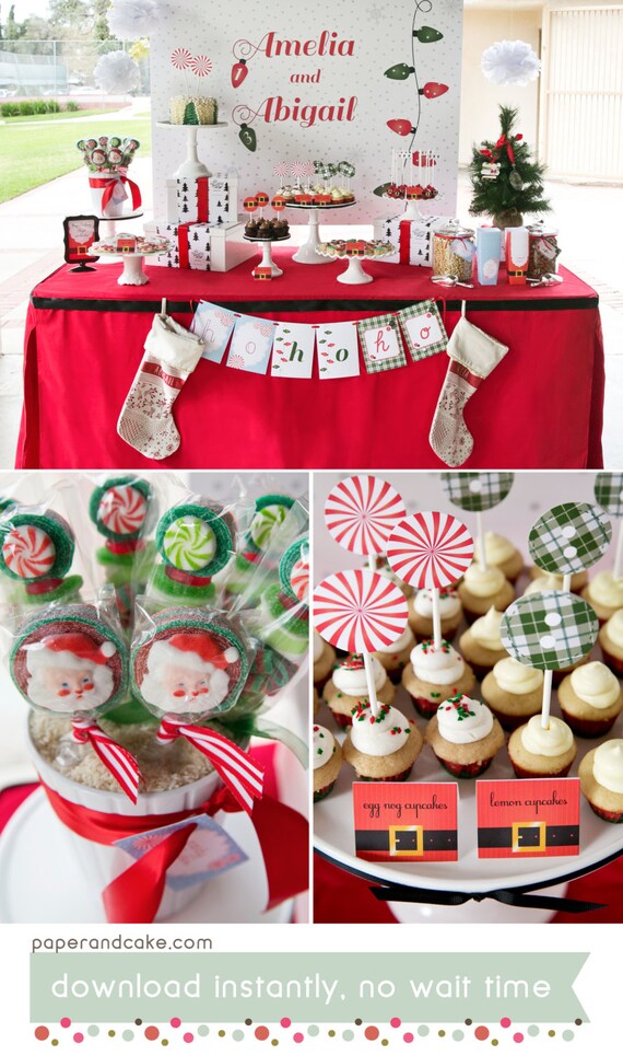 Santa Christmas Peppermints and Plaid Holiday PRINTABLE Party Collection - You Customize EDITABLE TEXT >>Instant Download | Paper and Cake Il_570xn