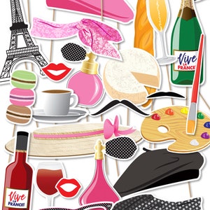 31 Paris PRINTABLE Photo Booth Props, French Centerpieces Cake Toppers ...
