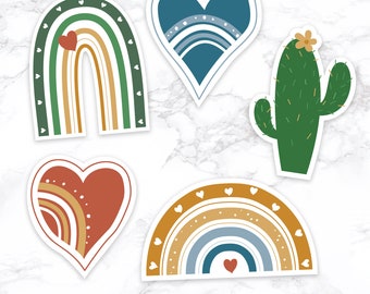 5 Boho Rainbow Stickers, Waterproof Sticker Pack of 5 for your laptop or waterbottle >> shipped to you | Paper and Cake
