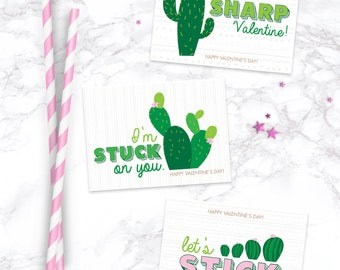 Cactus Valentines Cards for Kids Classroom PRINTABLE Valentine Hang Tags >> Instant Download | Paper and Cake