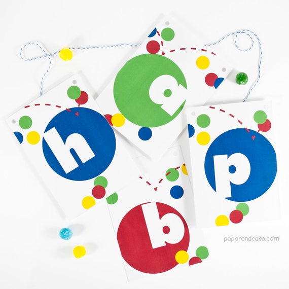 Bouncy Ball Happy Birthday | Bright Ball Celebration Pennant Banner >> shipped to you | Paper and Cake Il_570xn