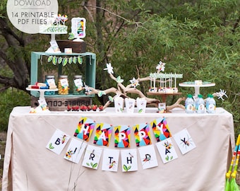 Decorações de festa IMPRIMÍVEIS de insetos | Insetos de aniversário | Mosca Aranha Libélula Formiga Besouro - TEXTO EDITÁVEL >> Download instantâneo | Papel e bolo