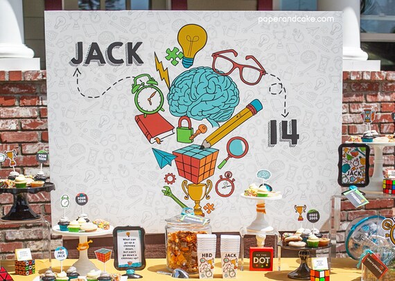 Brain Teaser Dessert Table | Puzzle Cube Birthday Party BACKDROP design DIGITAL FILE | Paper and Cake Il_570xn