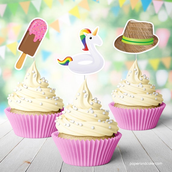 12 Pool Cupcake Toppers, Beach or Swim Party Birthday Treat Picks >> shipped to you | Paper and Cake Il_570xn