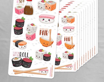 12 Sushi Valenines Sticker Sheets | Kids Party Favors >> shipped to you | Paper and Cake