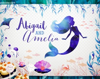 Mermaid Sweets Table | Under the Sea Birthday Party BACKDROP poster DIGITAL FILE only | Paper and Cake