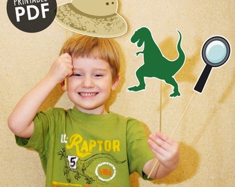 24 Dinosaurier DRUCKBAR Photo Booth Requisiten, Mittelstücke Kuchen Topper - Bearbeitbarer Text Sofortiger Download | Papier und Kuchen