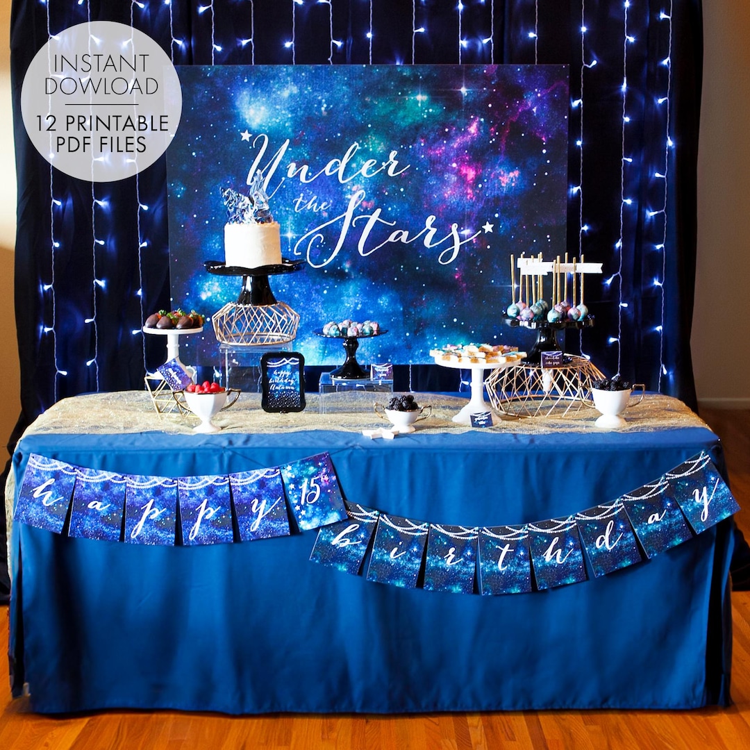 Under the Stars PRINTABLE Party Decorations, Galaxy Birthday - EDITABLE TEXT >> Instant Download | Paper and Cake
