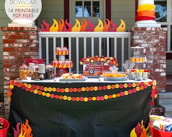 Camión de bomberos para imprimir decoraciones de fiesta de cumpleaños / Camión de bomberos - TEXTO EDITABLE >> Descarga instantánea / Papel y pastel