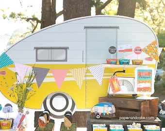 Vintage Travel Trailer Dessert Table, Happy Camper Party BACKDROP poster DIGITAL FILE only | Paper and Cake