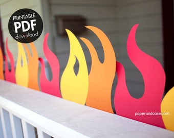Fire Birthday Party PRINTABLE Flame TEMPLATES, diy cutouts for Decorations and Party Garland &gt;&gt; Instant Download PDF | Paper and Cake