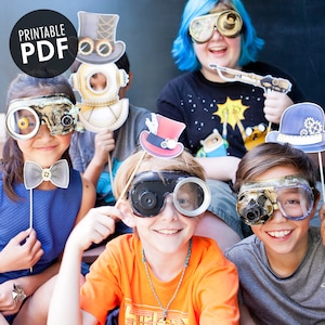 19 Steampunk PRINTABLE Photo Booth Props, Marine Dive Helmet, Goggles, Fascinator - Editable Text &gt;&gt; Digital Download | Paper and Cake