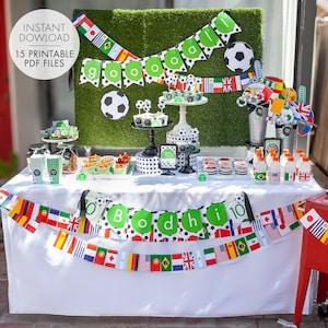 Fußball druckbare Party Dekorationen | Fútbol Geburtstag - EDITIERBARER TEXT &gt;&gt; Sofort-Download | Papier und Kuchen