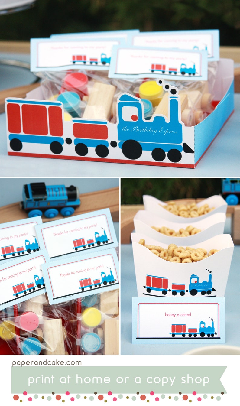 Train Birthday PRINTABLE Party Decorations EDITABLE TEXT Instant Download Paper and Cake image 3